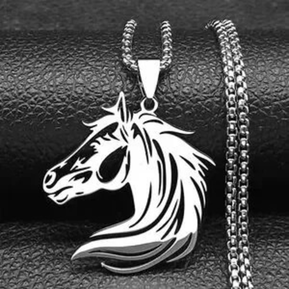 Stainless Steel Horse's Head Necklace black horse